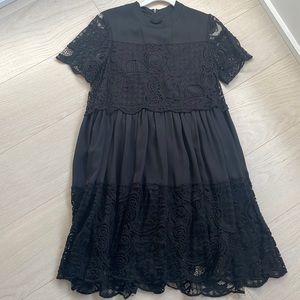 Kendall + Kylie Black Short-Sleeved Dress with Lace Details Size S